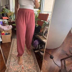 SOLD ZARA Rose Crinkle Tie Ankle Pull On Pants Tapered Women XS